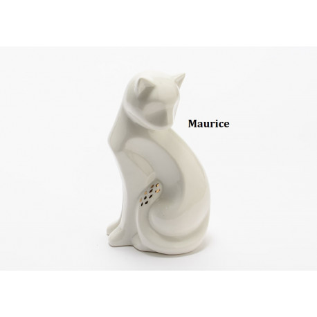 Statuette Chat Blanc Et Or En Porcelaine