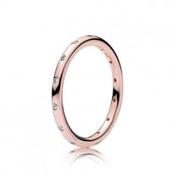 Bague Anneau Scintillant Simple Couleur Rose et Pierres Oxydes de zirconium Taille 50