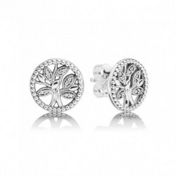 Boucles d'Oreilles Arbre de Vie Scintillant Couleur Argent et Pierres PANDORA