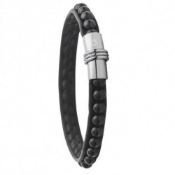 Bracelet Homme Acier et Cuir Noir / Onyx JOURDAN