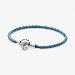 Bracelet en Cuir TressÈ Turquoise Fermoir Coquillage PANDORA MOMENTS