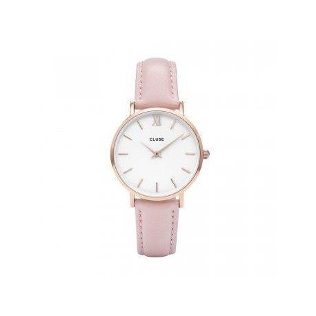 Montre Femme Minuit Rosée Bracelet Cuir Rose Fond Blanc Cluse