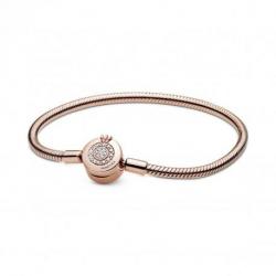 Bracelet Maille Serpent Fermoir Signature Scintillant Couleur ROSE PANDORA MOMENTS Taille 17