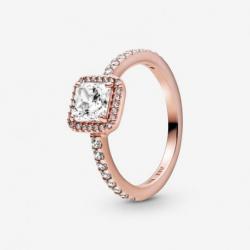 Bague Halo Scintillant Carre Couleur Rose et Pierres Oxydes de zirconium Taille 58