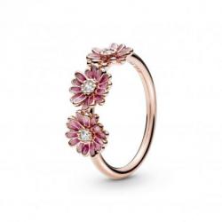 Bague Trio de Marguerites Couleur Rose et Pierres Oxydes de zirconium Taille 52