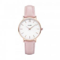 Montre Femme Minuit Rosée Bracelet Cuir Rose Fond Blanc Cluse