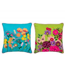 Coussin brodé de fleures colorées