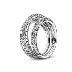 Triple Anneau Motif Maille Serpent PavÈ PANDORA