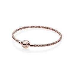 Bracelet JONC Maille Tiss?e Mesh Fermoir Rond Couleur ROSE PANDORA MOMENTS Taille 21